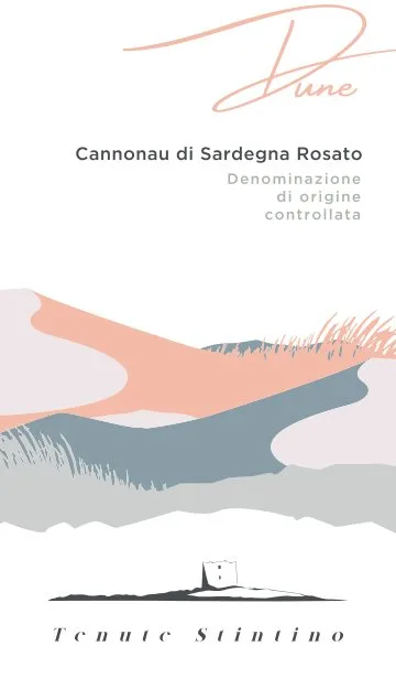 Dune, fronte dell'etichetta, Cannonau di Sardegna Rosato DOC: etichetta di Edge Studio per Tenute Stintino